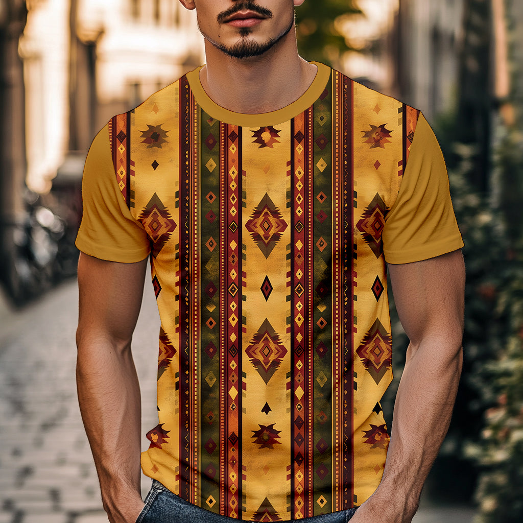 Retro-Inspired Pattern Basic Tee with Advanced Color Retention Formula