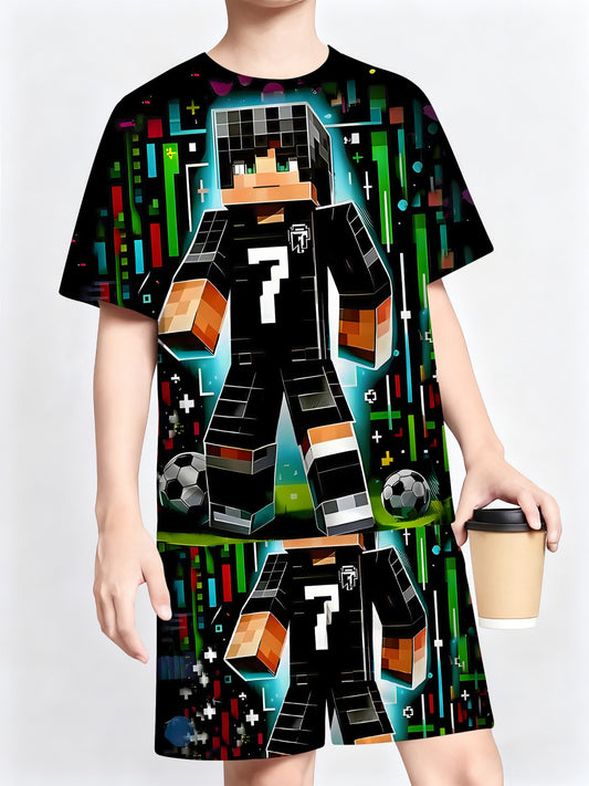 Pixel Art Soccer Kids' T-Shirt Dress - Black Jersey Style | Gaming & Football Theme