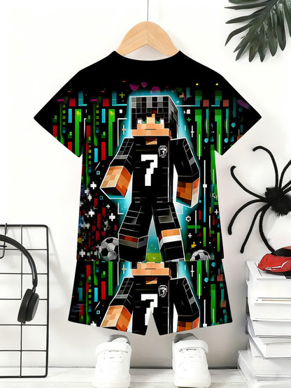Pixel Art Soccer Kids' T-Shirt Dress - Black Jersey Style | Gaming & Football Theme