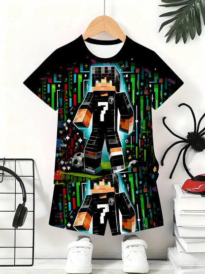 Pixel Art Soccer Kids' T-Shirt Dress - Black Jersey Style | Gaming & Football Theme